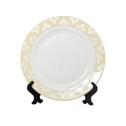 Тарелка фарфоровая белая с орнаментом кленовый лист, 203мм